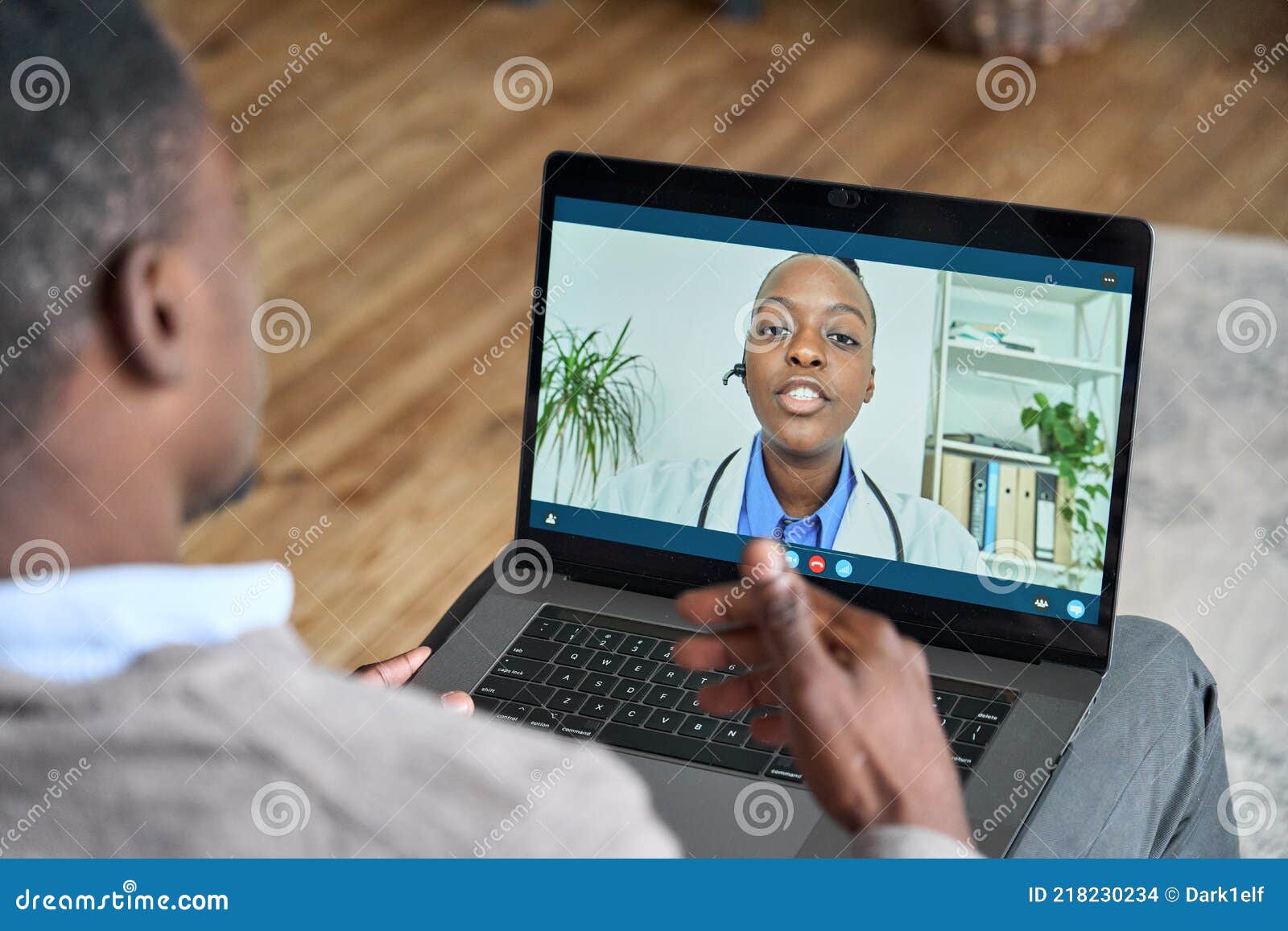 online telehealth meeting of patient and doctor at home using laptop.