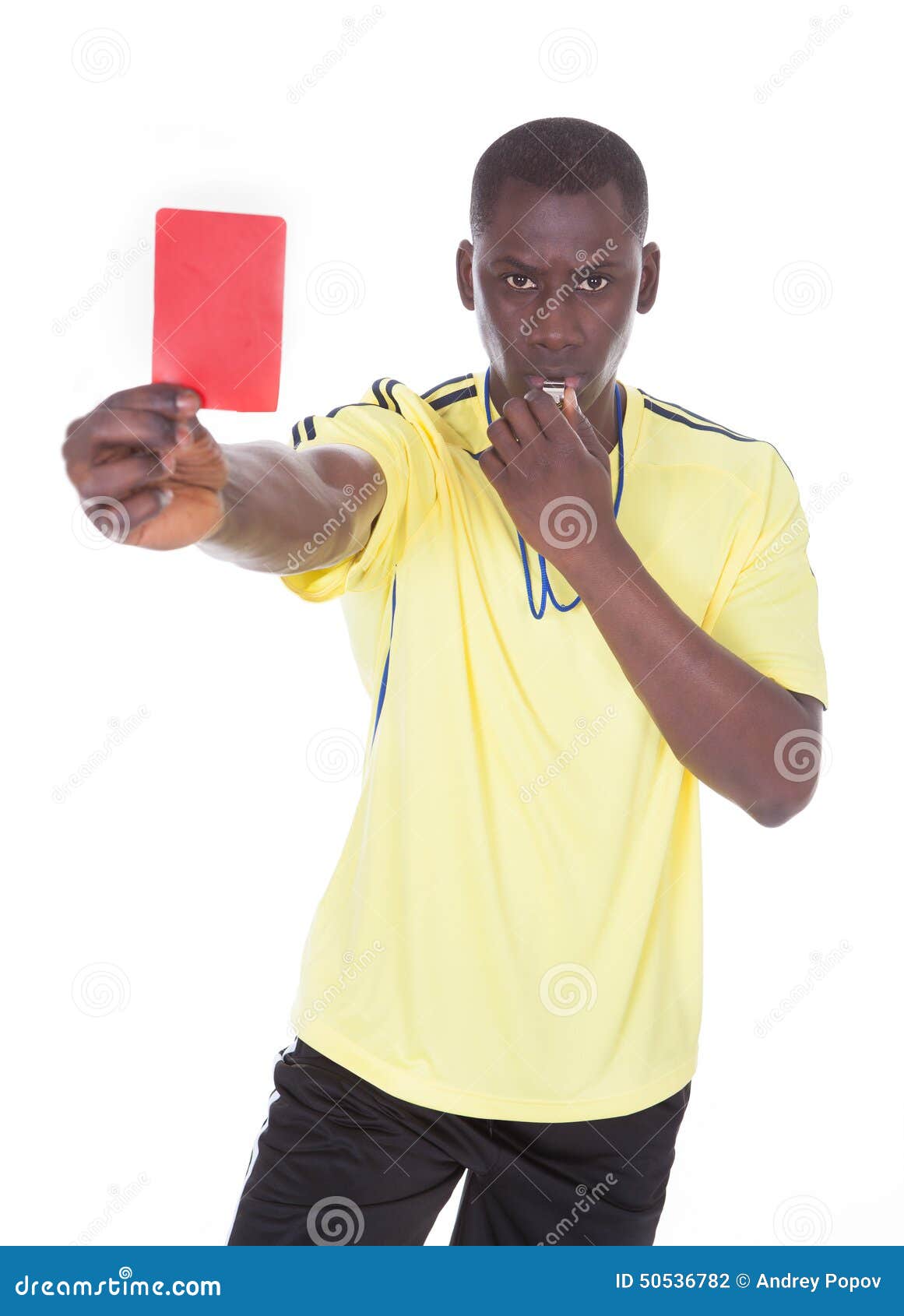 Man holding red card stock photo