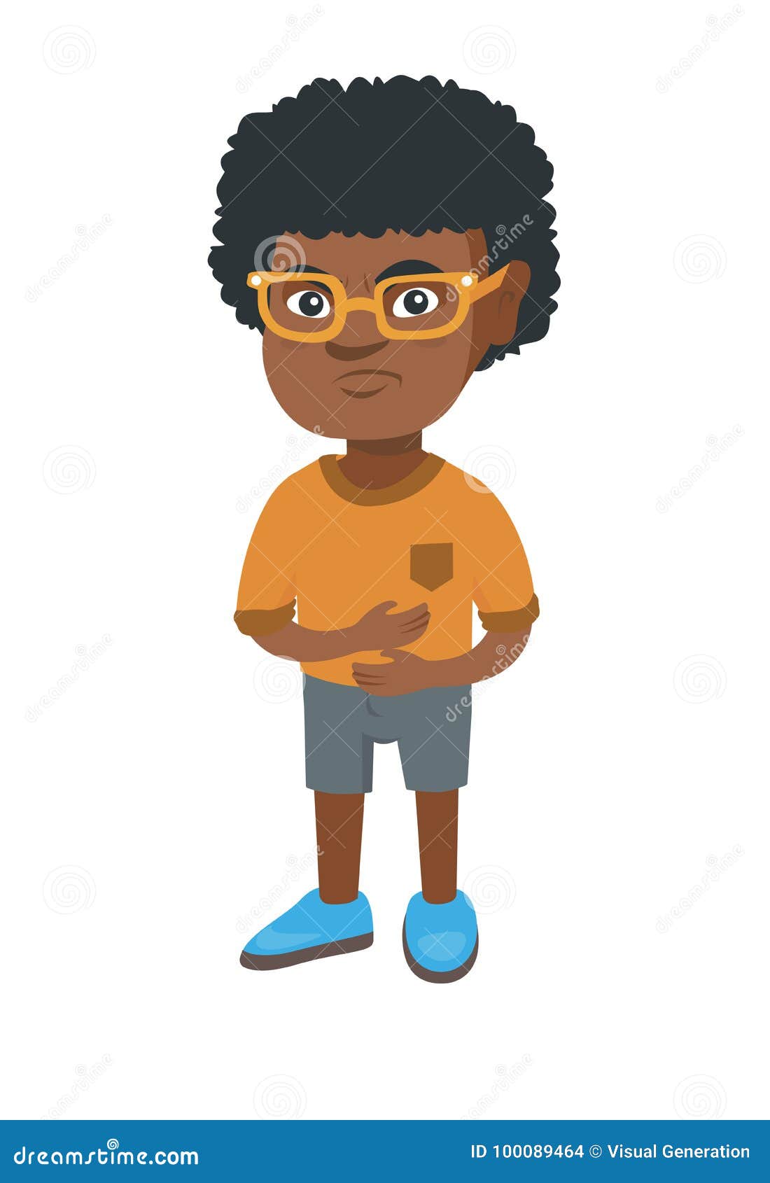 African-american Sad Boy Having Stomach Ache. Stock Vector ...