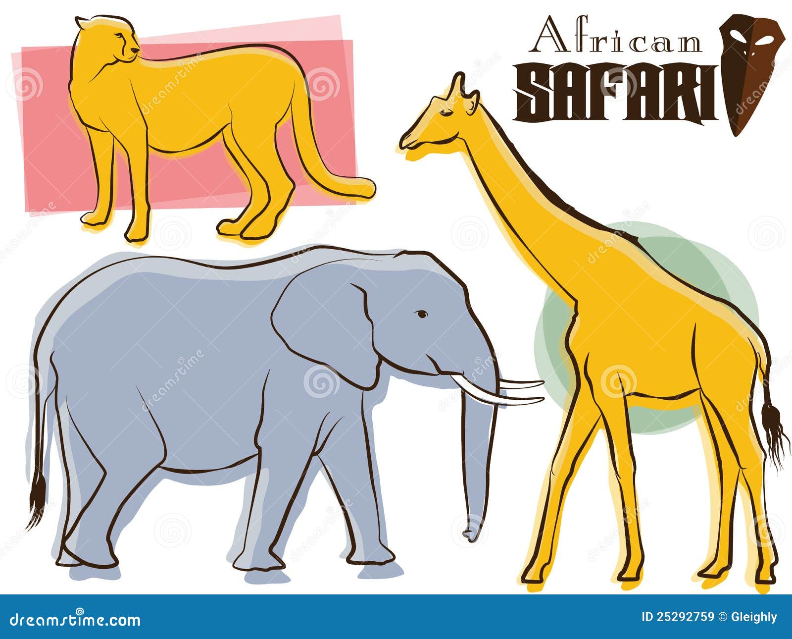 African Safari Animals Retro Stock Vector Illustration of giraffe