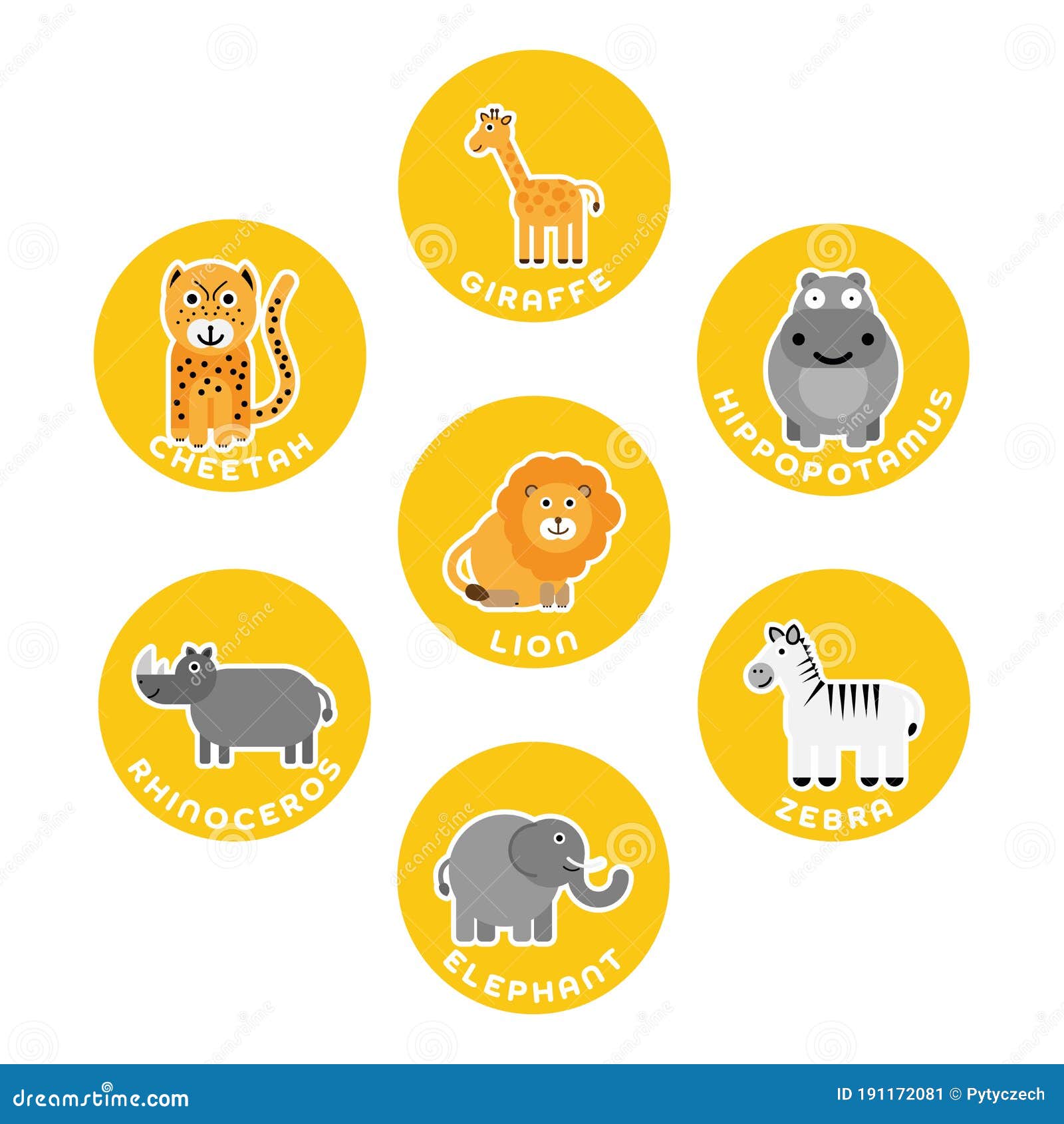 African Savanna Wild Animals Collection. Set of 7 Cartoon Characters in the Circle with Name Labels Stock Vector - Illustration of hippo, isolated: 191172081 African Savanna Wild Animals Collection. Set of 7 Cartoon Characters in the Circle with Name Labels Stock Vector - Illustration of hippo, isolated: 191172081