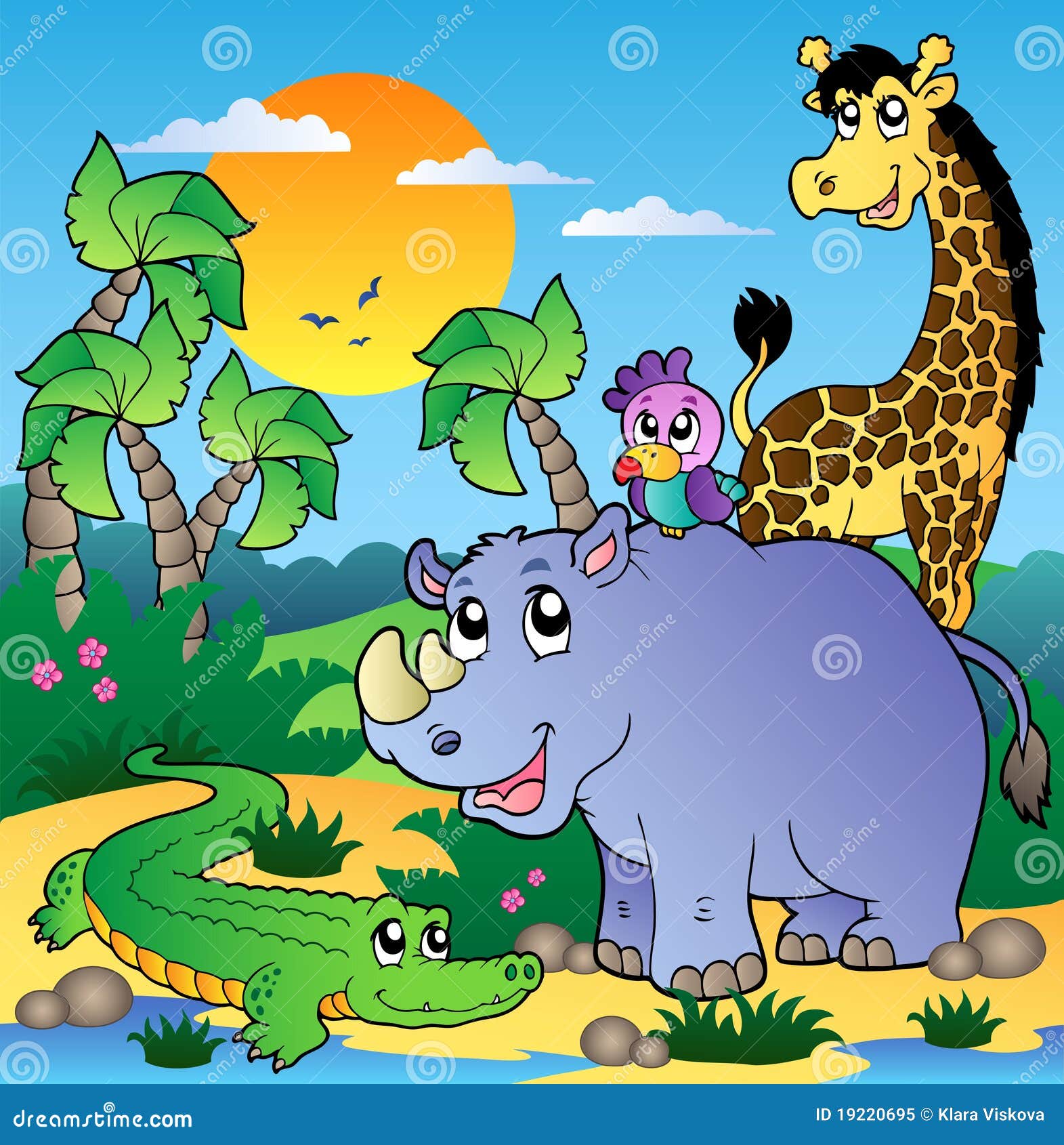 draw 2 cartoon how giraffe Scenery Stock With 3 Animals  Vector 19220695  Image: African