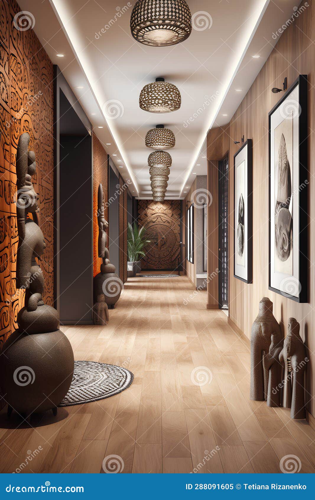 African Style Hallway Interior in Luxury House Stock Illustration