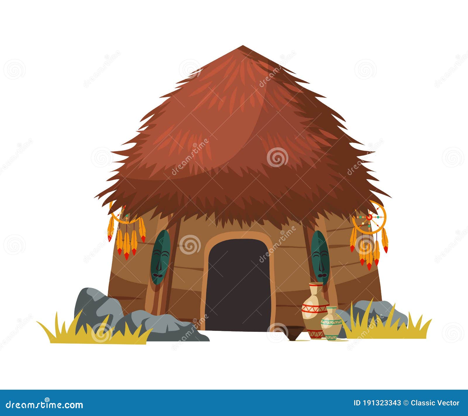 african tribal hut house  on white 