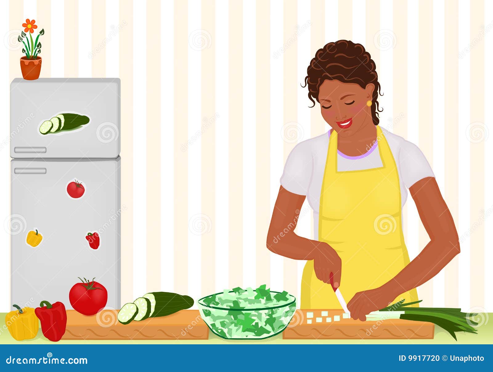 Download African Woman Cooking Salad In The Kitchen Stock Vector - Illustration of young, woman: 9917720