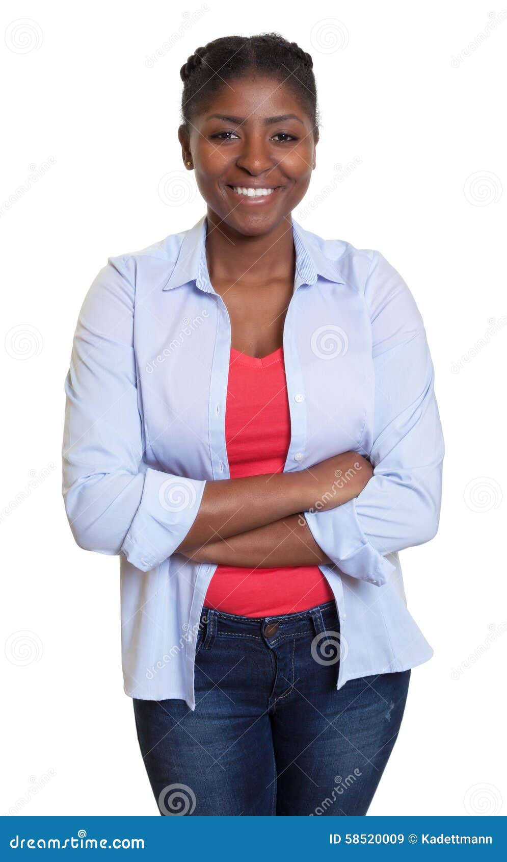 African Woman with Jeans and Crossed Arms Stock Image - Image of