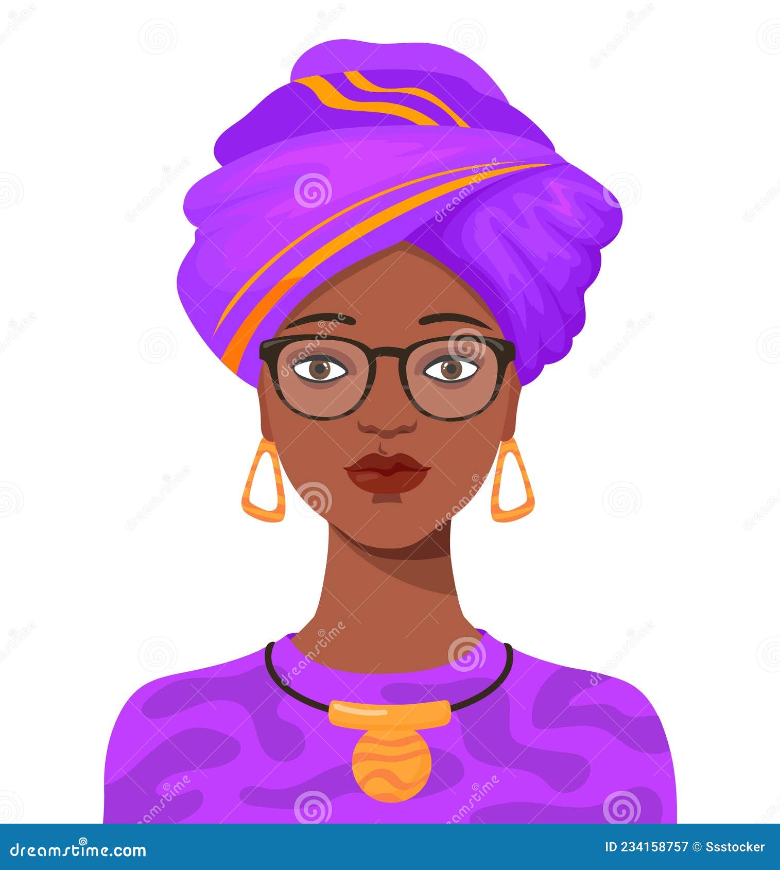 African Woman Portrait. Black American Lady in Turban from Tribal of Africa,  Cartoon Character Vector Stock Vector - Illustration of girl, holy:  234158757