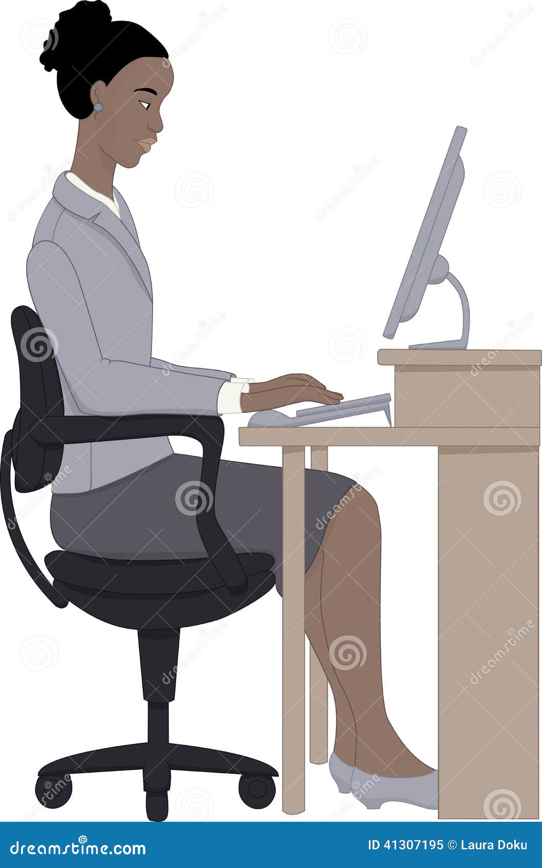 African Woman Working On Computer Stock Vector Illustration Of