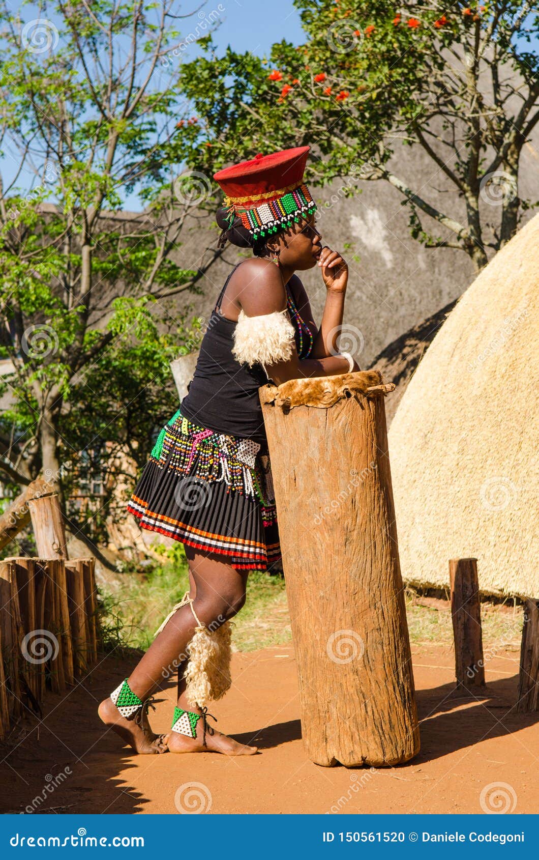 Aafrican Zulu Woman In Traditional Dress Hat Smiling Lifestyle South 
