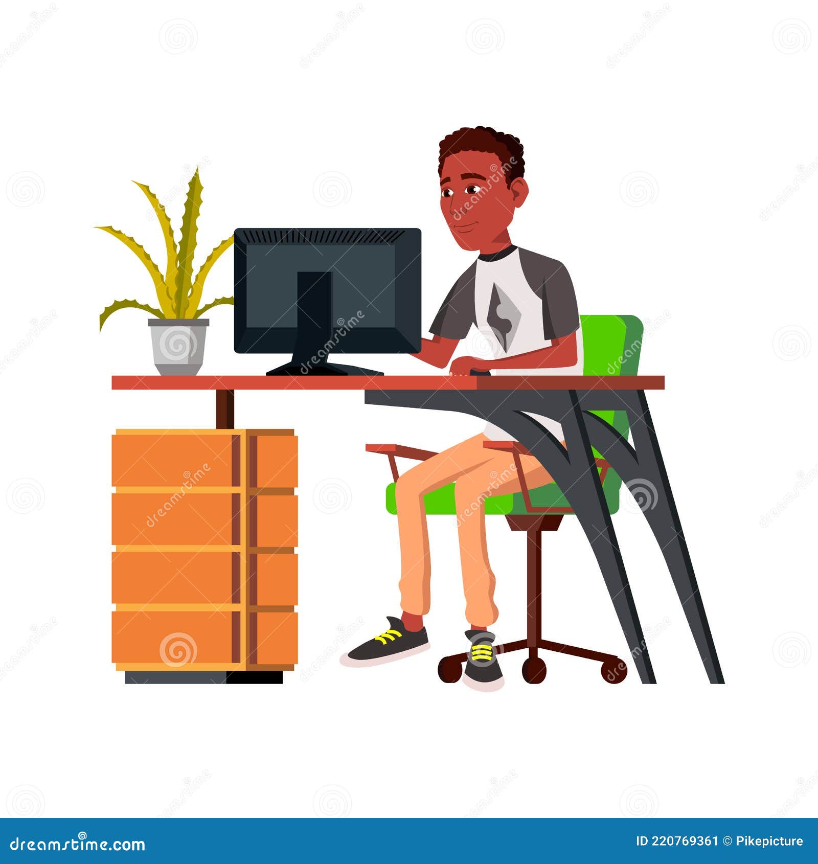 Africano Tipo Trabajando En Computadora En Escritorio Vector De Dibujos Animados Ilustración del Vector - Ilustración de individuo, ordenador: 220769361 Africano Tipo Trabajando En Computadora En Escritorio Vector De Dibujos Animados Ilustración del Vector - Ilustración de individuo, ordenador: 220769361