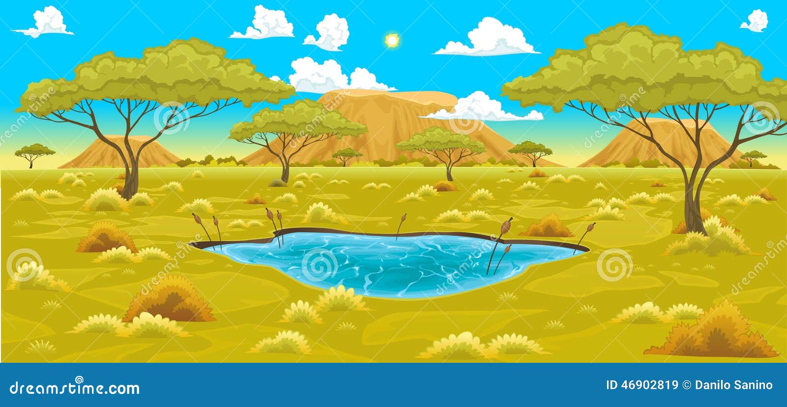 Afrikanische Landschaft Vektor Abbildung Illustration Von Savanne