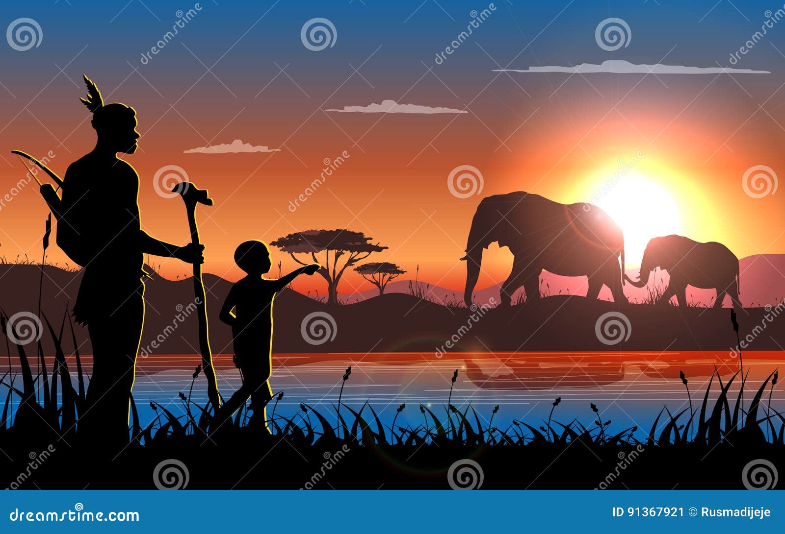 Afrikanische Landschaft stock abbildung. Illustration von familie