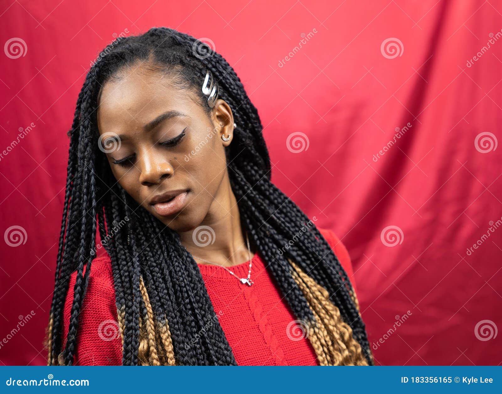 Afro-américain Sérieux Attirant Des Femmes Dans La Chemise De Couleur Rouge  Sur Le Fond Rouge. Image stock - Image du attrayant, appréciez: 183356165