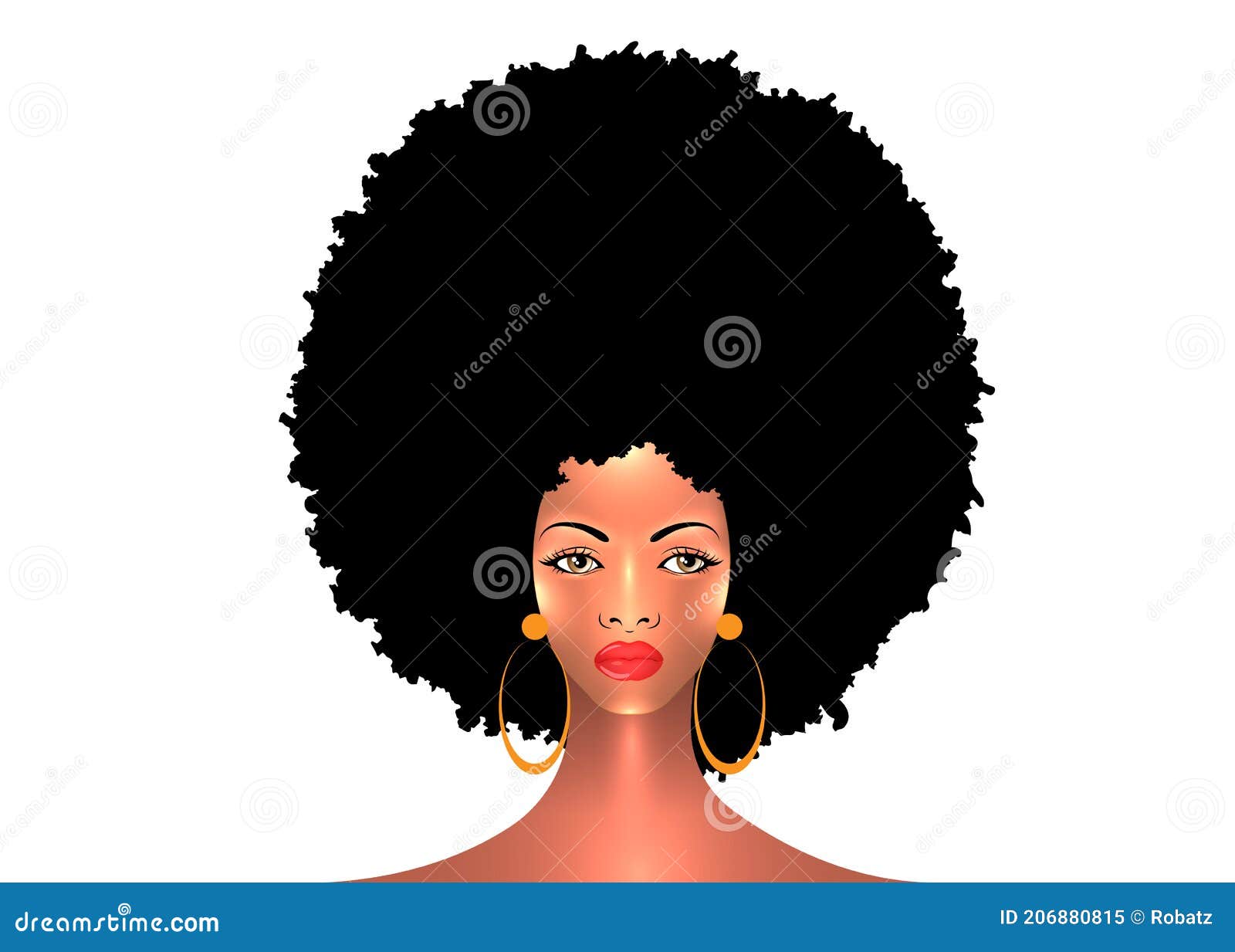 portrait african american woman, dark skin female face with beautiful traditional black afro hair style,  