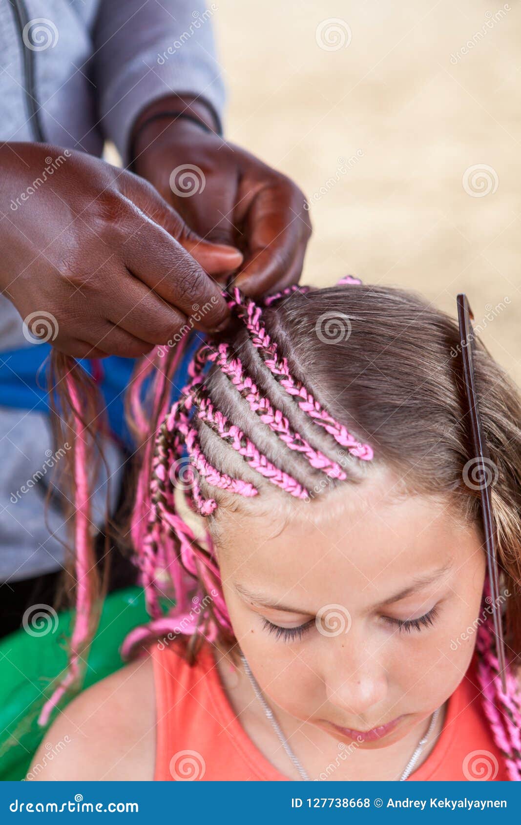 Afro American Hairdresser Made Thin Pink Plaits in African Style for Young  Caucasian Girl Stock Photo - Image of background, dreadlocks: 127738668