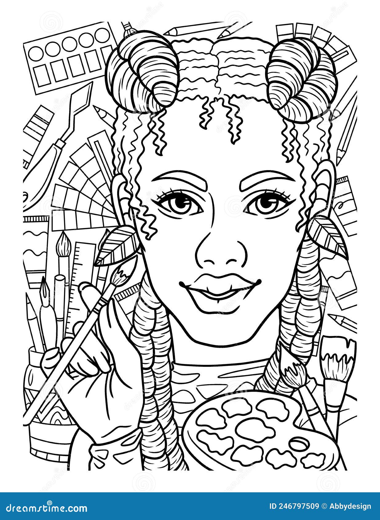 Afro American Woman Paintings Adult Coloring Stock Vector ...