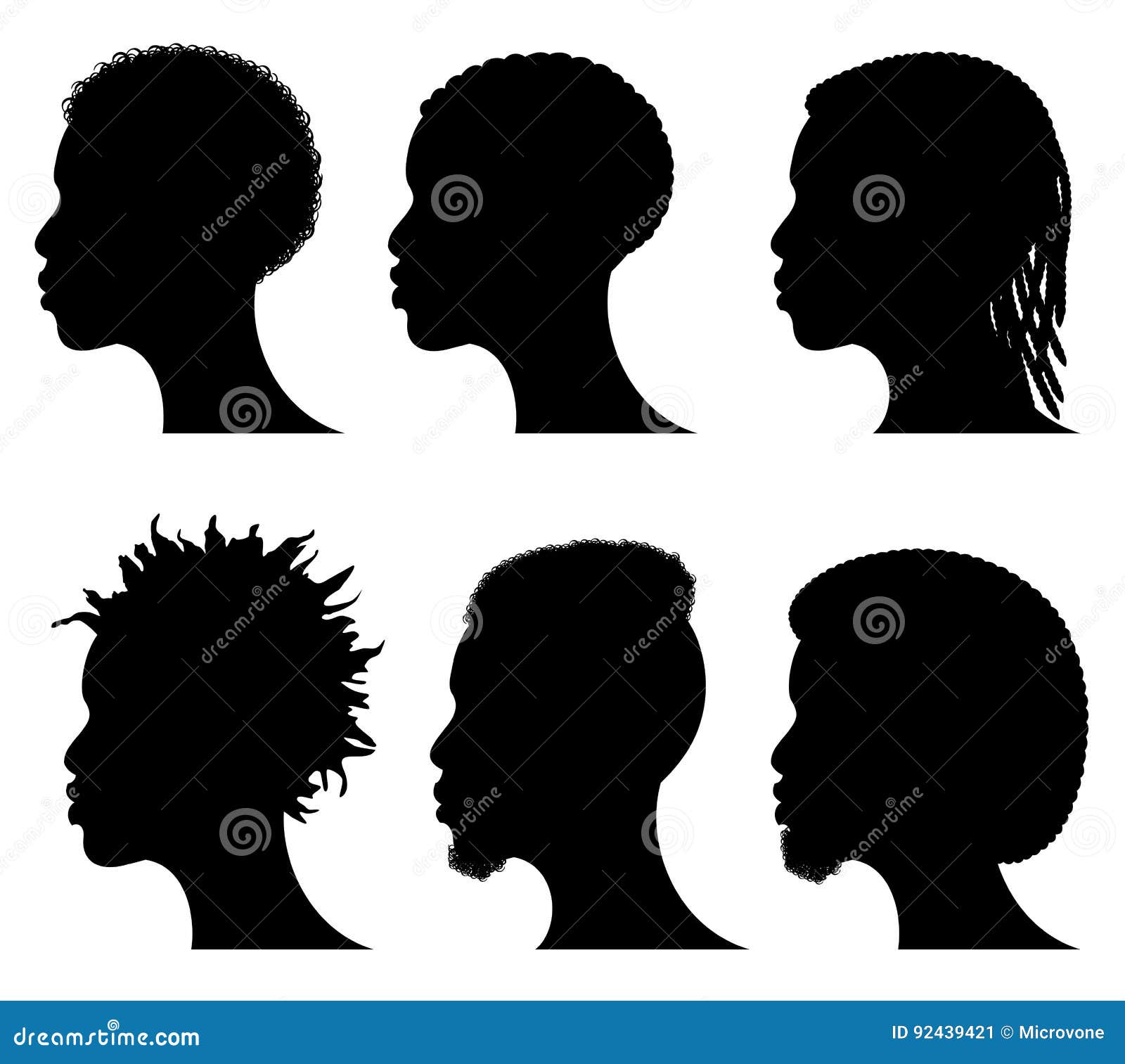 afro american young men face silhouettes. african male black profiles