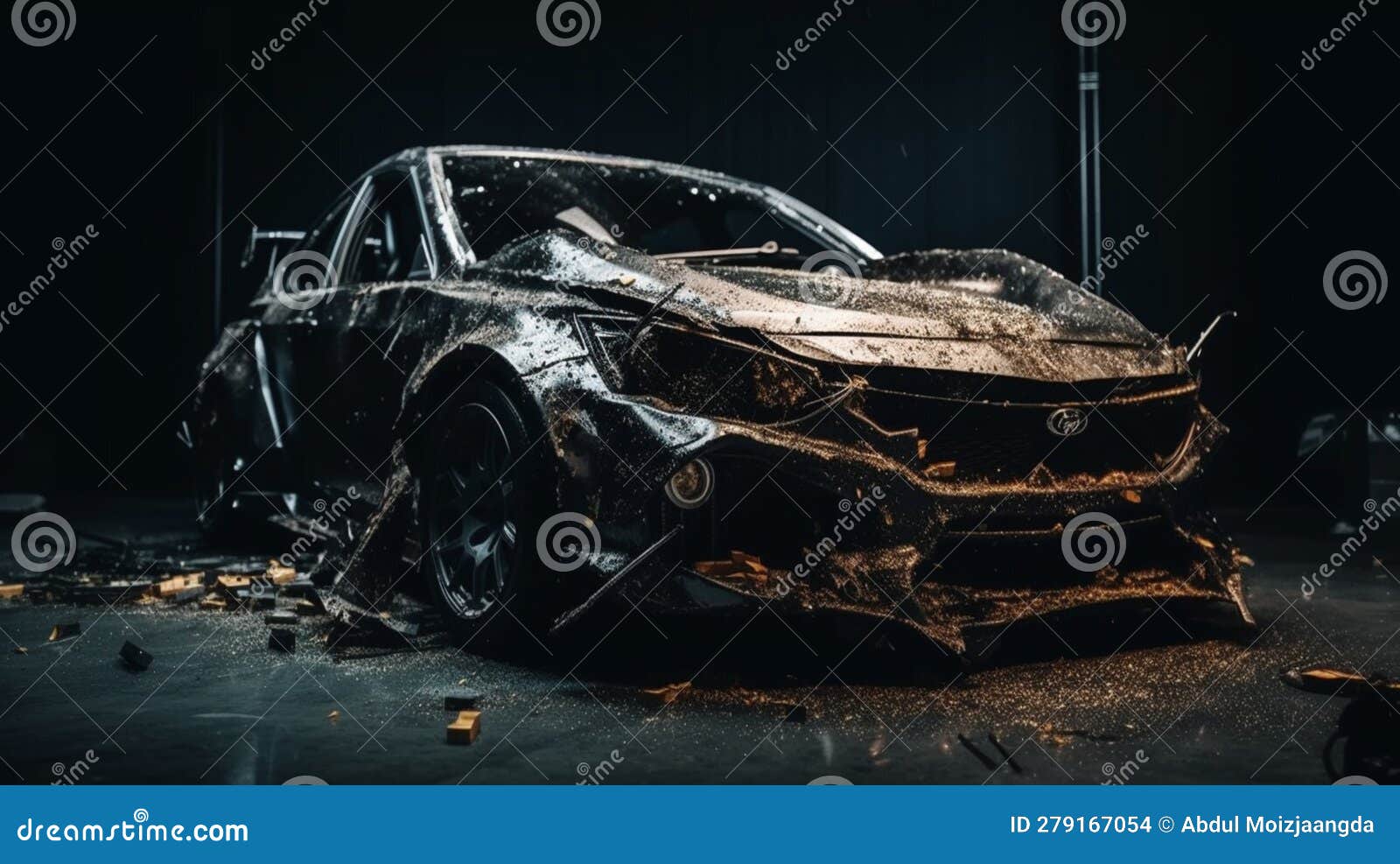 The Aftermath Unfolds, the Front Side of a Car Reveals the Consequences
