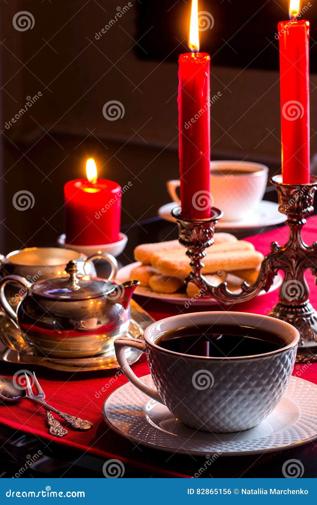 Afternoon Tea. Beautiful Table Setting with Candles. Stock Photo Image of table, heat 82865156