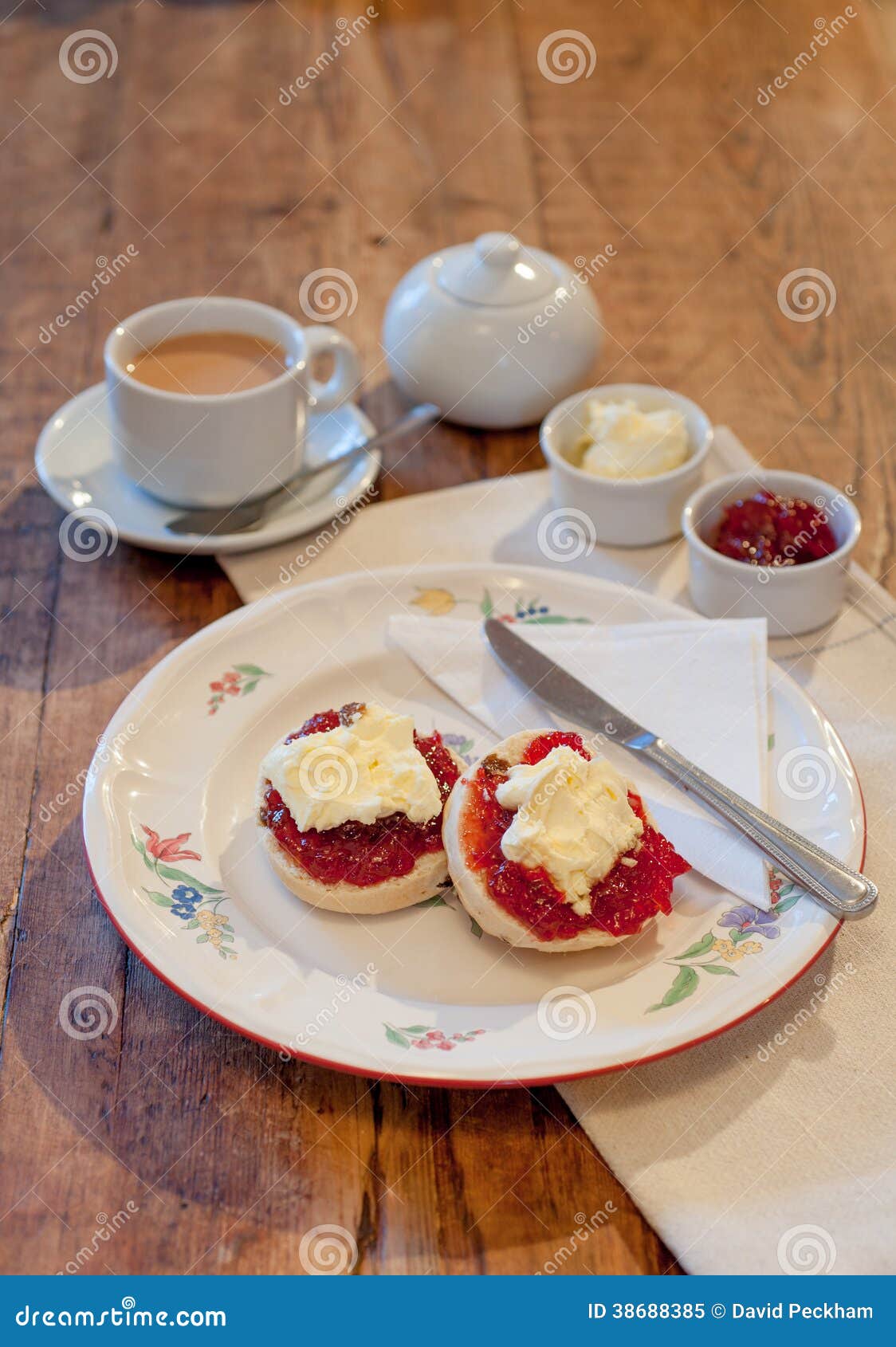 afternoon tea with scones, jam and clotted cream