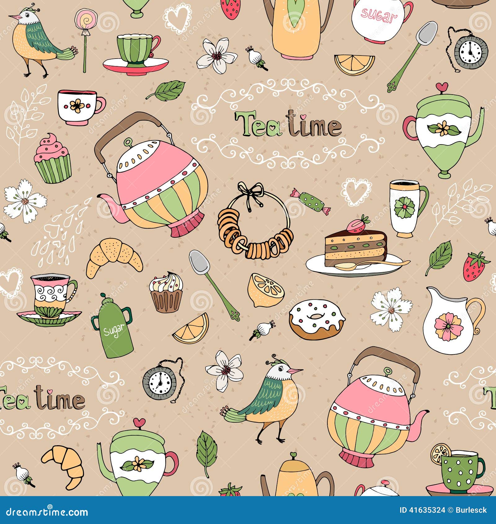 Afternoon Tea Seamless Background Pattern Stock Vector Illustration Of Random Serve