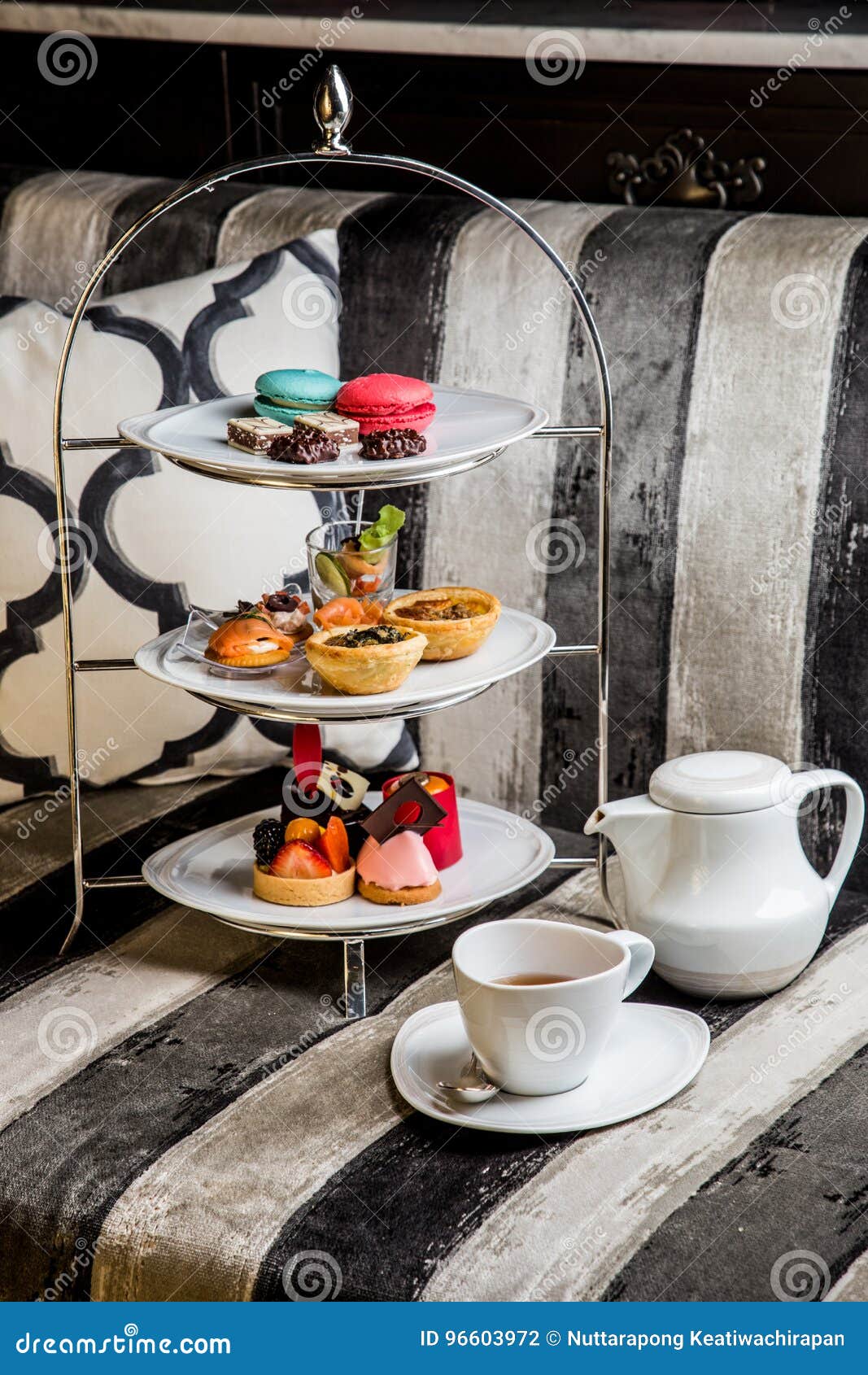 Afternoon tea tray set stock photo. Image of food, background