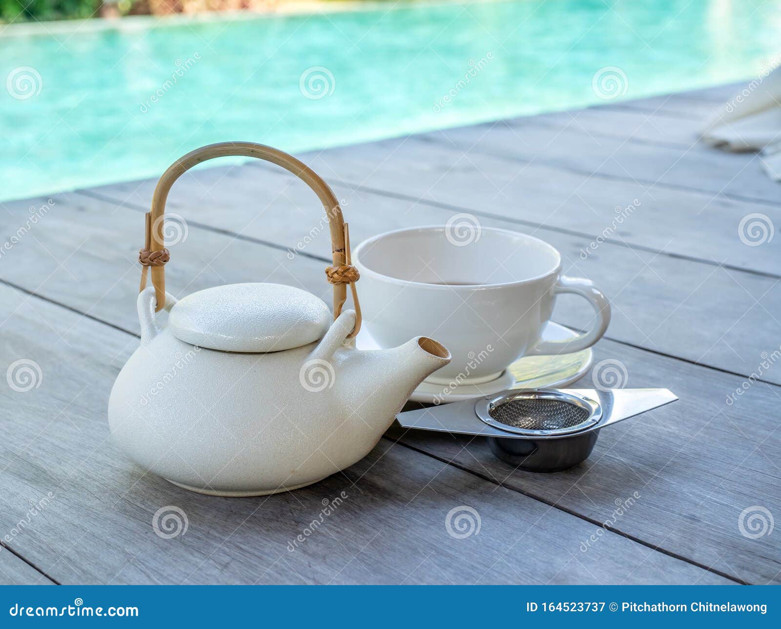 Afternoon Tea with White Kettle and Cup Stock Image Image of natural
