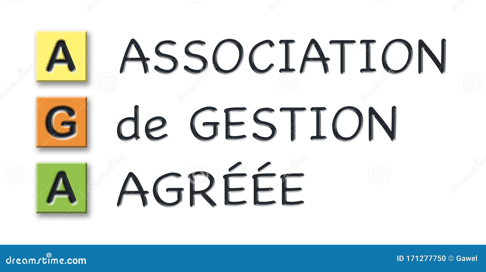 AGA Initials in Colored 3d Cubes with Meaning in French Language Stock