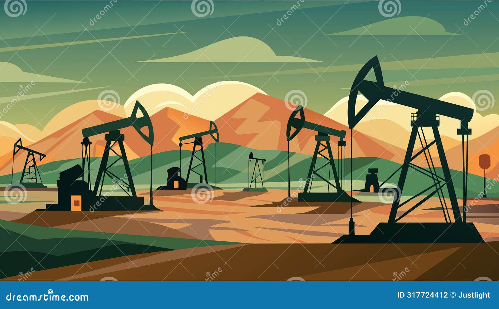 against a backdrop of rolling hills a network of shiny oil pump jacks stand tall like metallic soldiers silently ing the