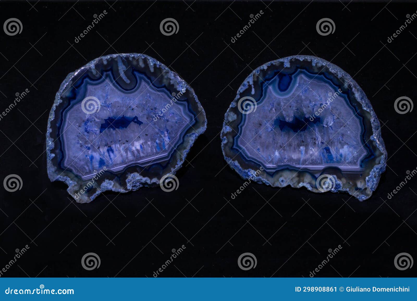 agate semigem geode with crystals  on black background