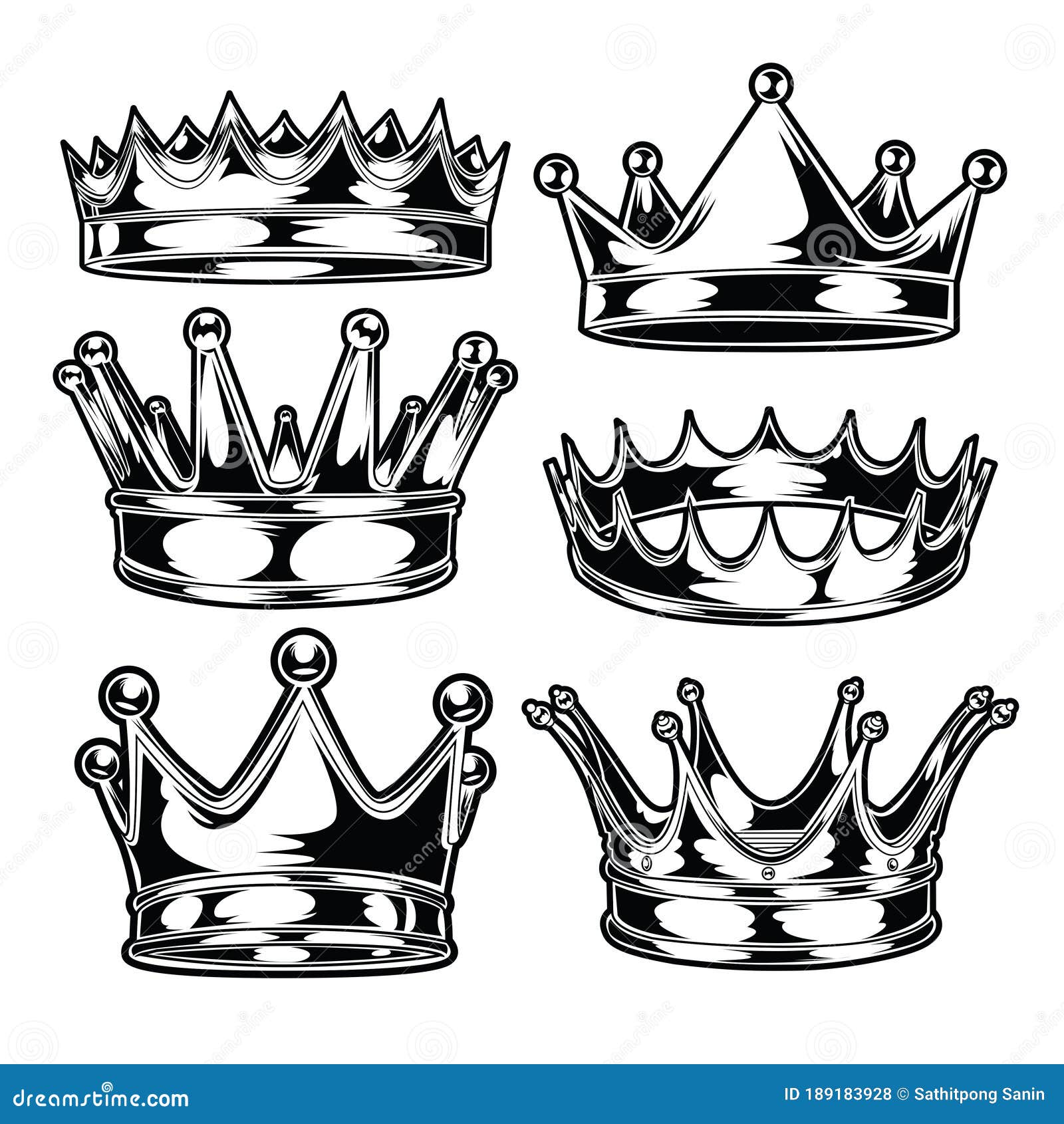 Crown King and Queen Set Black and White King Queen Vector