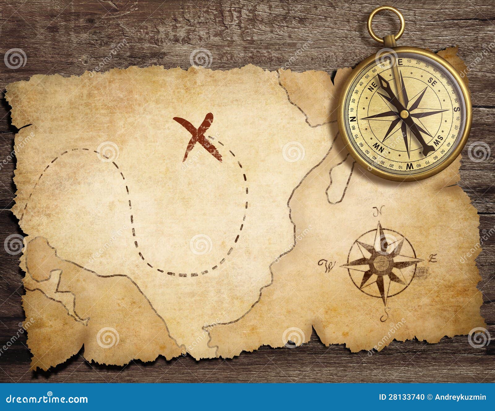 Aged Brass Antique Nautical Compass on Table Stock Photo Image of