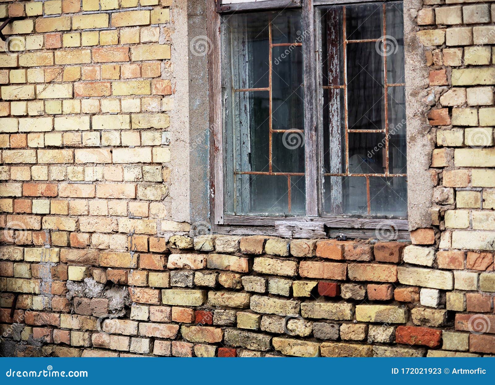 Aged Window with Bars in Brick Wall Stock Image Image of metal, iron
