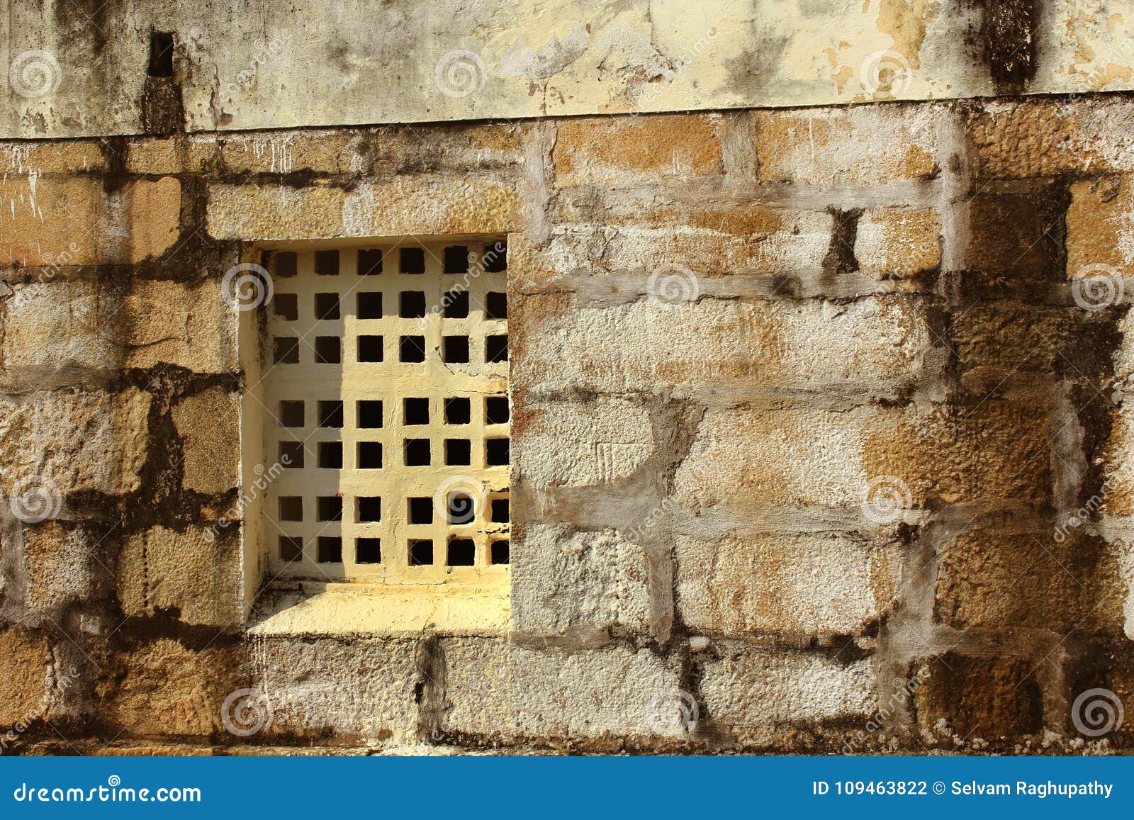 aged window jali made from calcium carbonate composition.