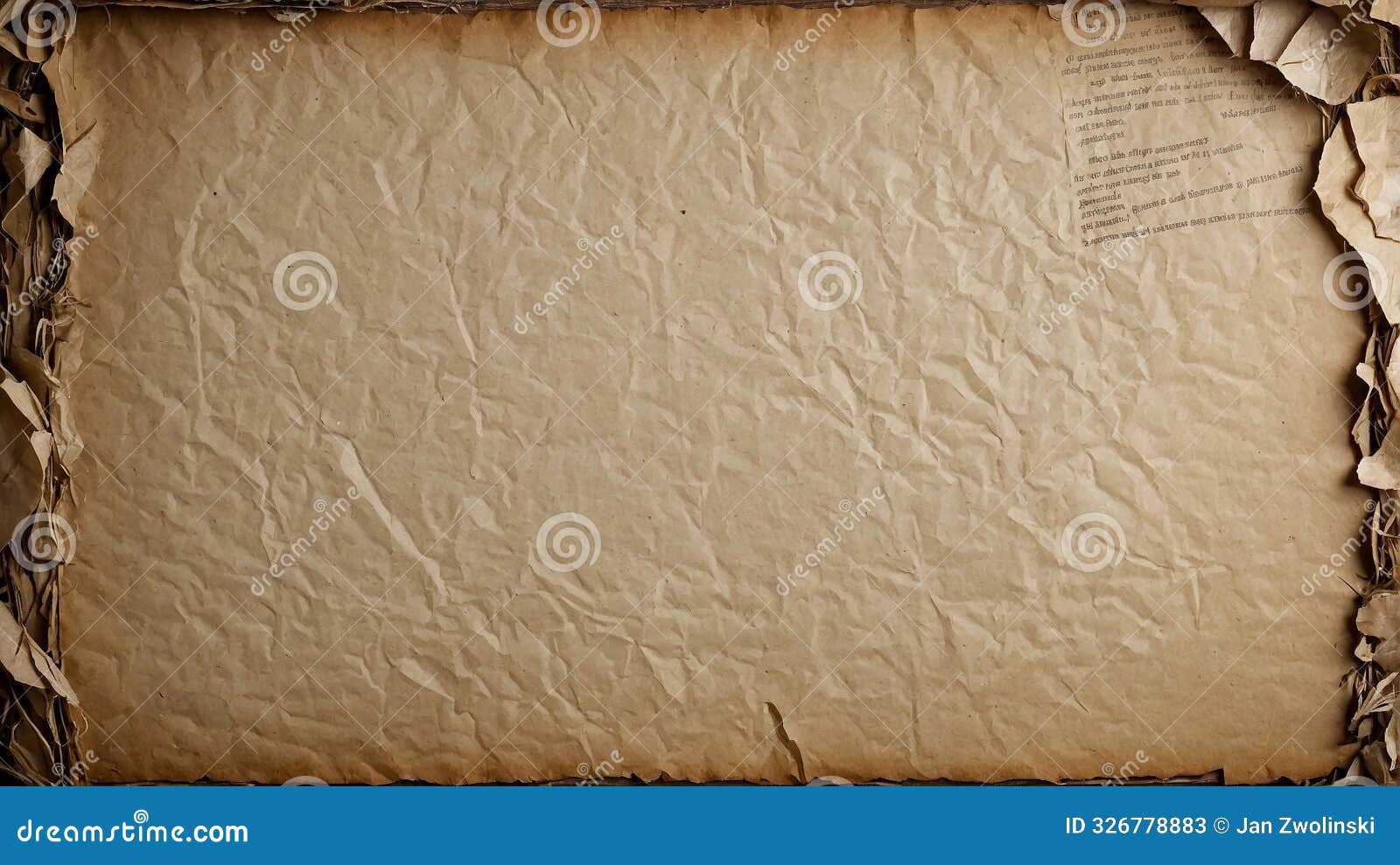 aged, wrinkled parchment paper with torn edges and partial text visible at the top right corner