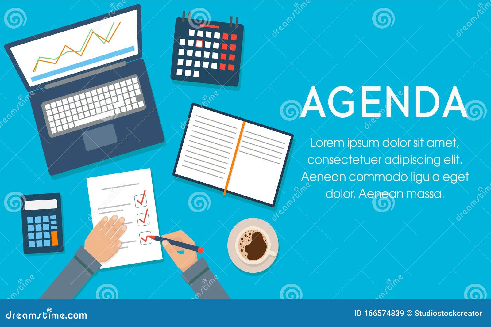 Agenda Concept. Businessman at Desktop Writing Agenda. Template