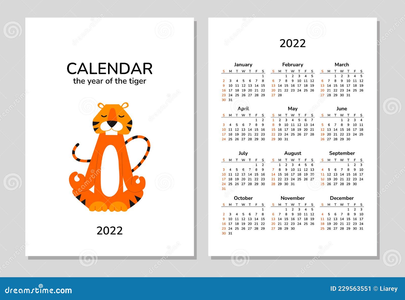 Agenda Planner Format A4 Pour 2022 Avec Un Tigre Mignon. Symbole