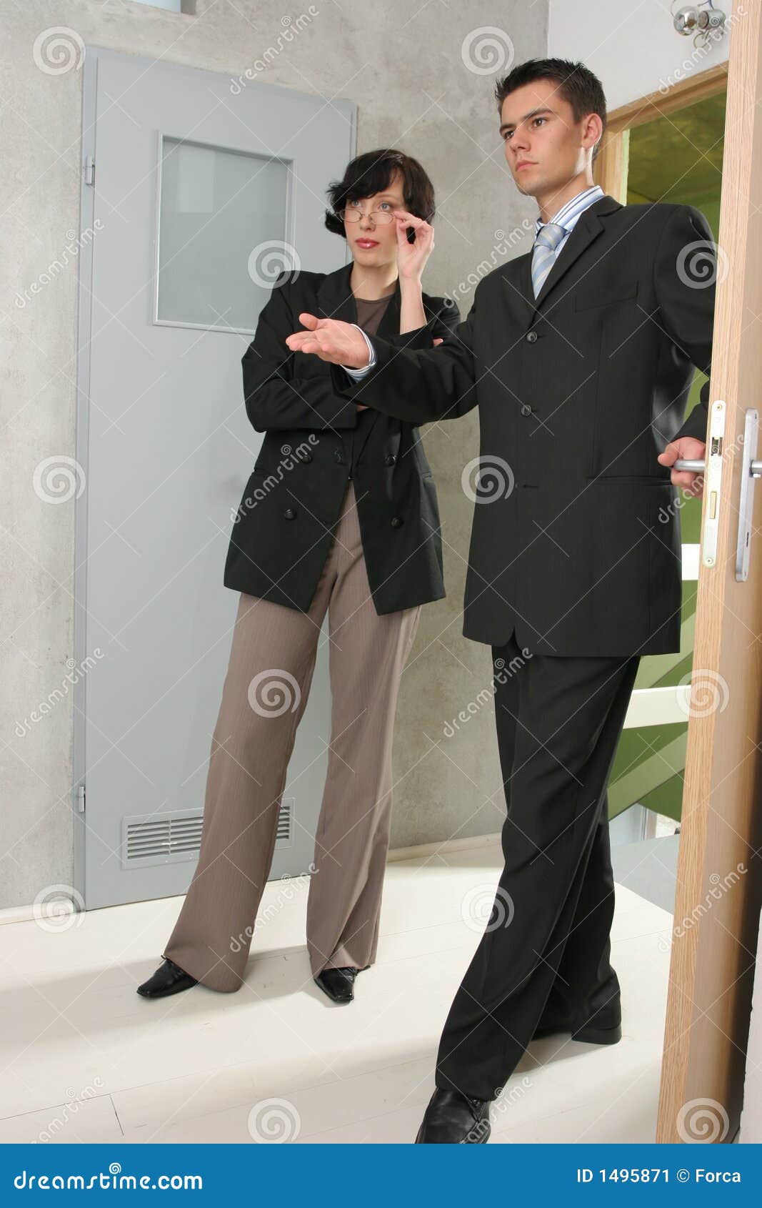 Agent showing a flat stock image. Image of real, invite - 1495871