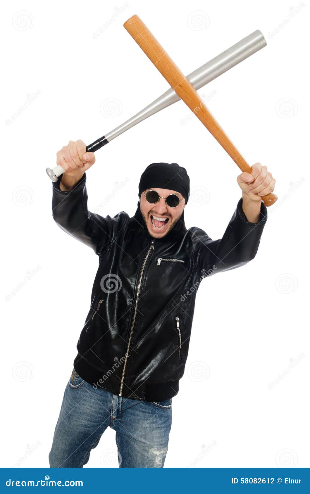 Aggressive Man with Baseball Bat on White Stock Photo Image of danger