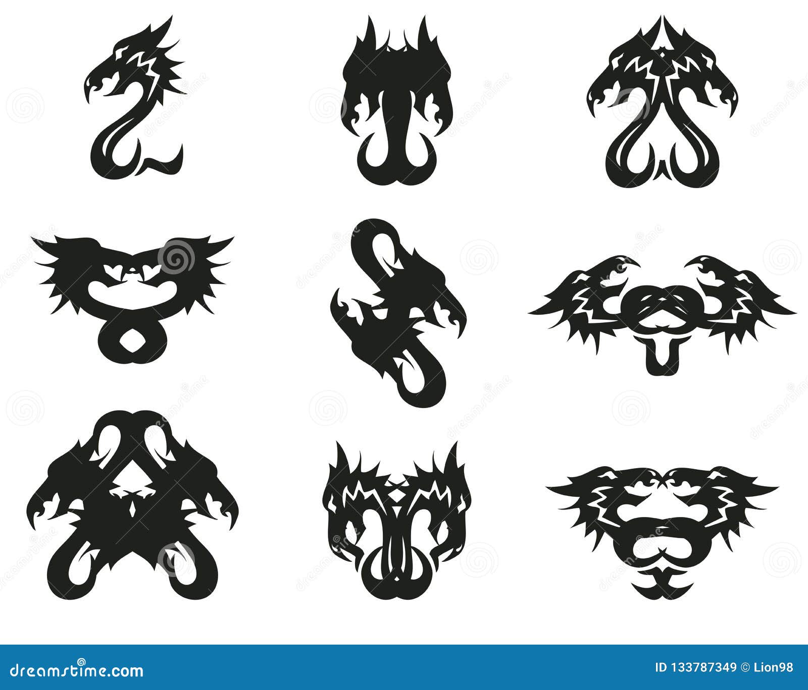 Aggressive Tribal Peaked Dragon Symbols Stock Vector - Illustration of ...