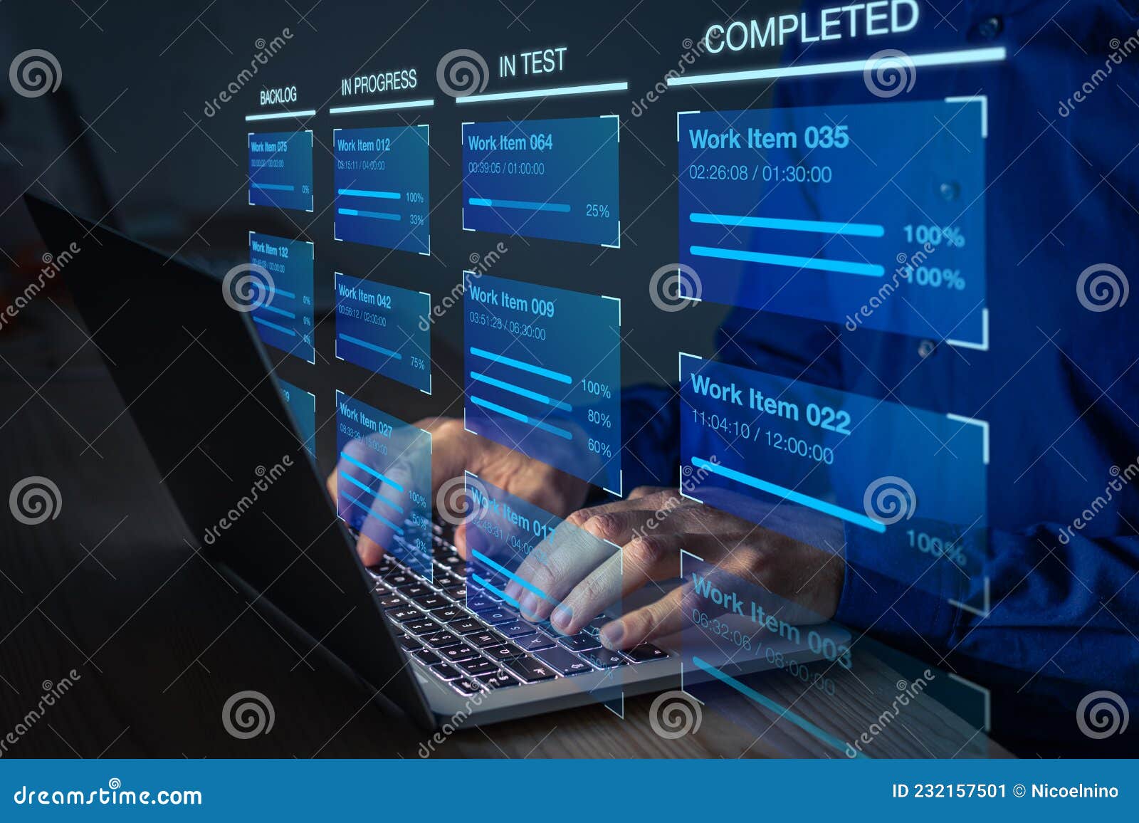 agile software development with developer using kanban board framework methodology on computer. devops team, project management