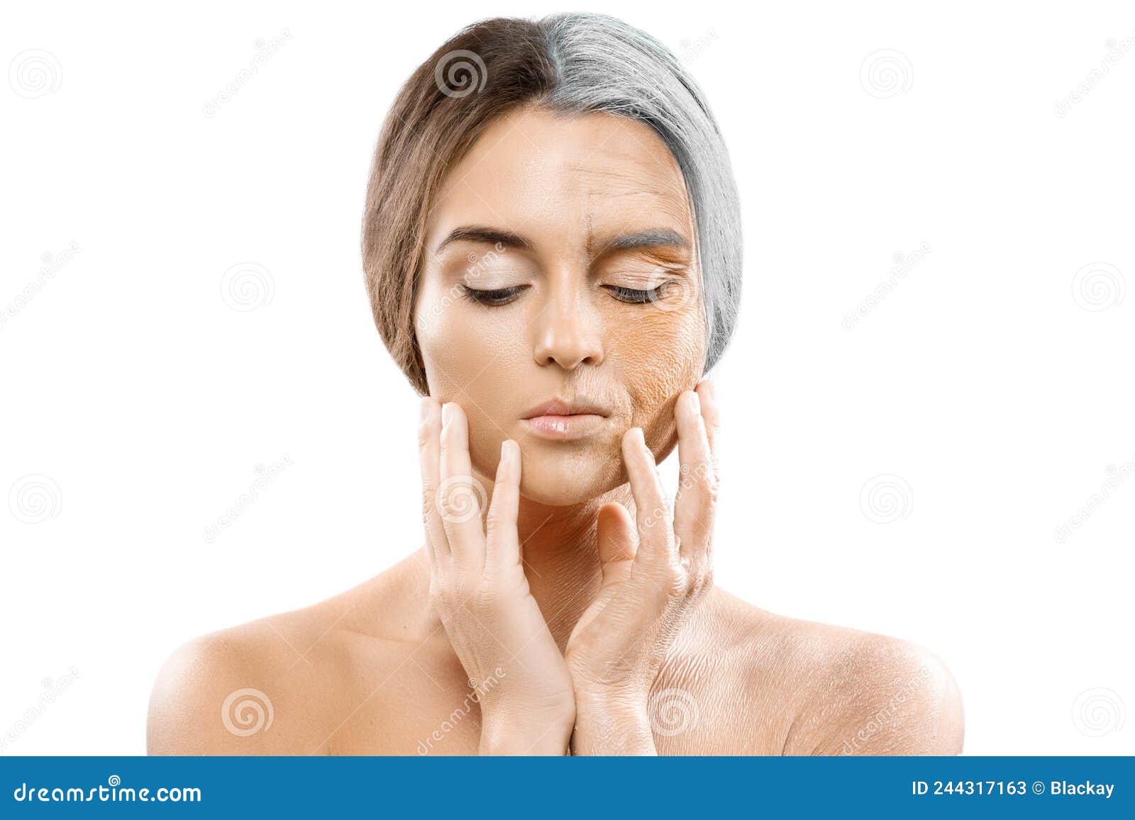 Aging Concept. Young and Old Face Comparision. Stock Image Image of