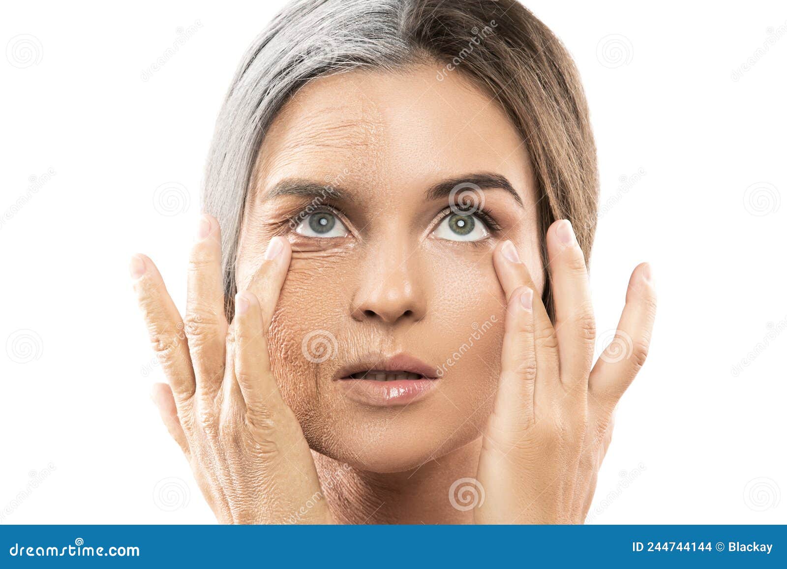 Aging Concept. Young and Old Face Comparision. Stock Photo Image of