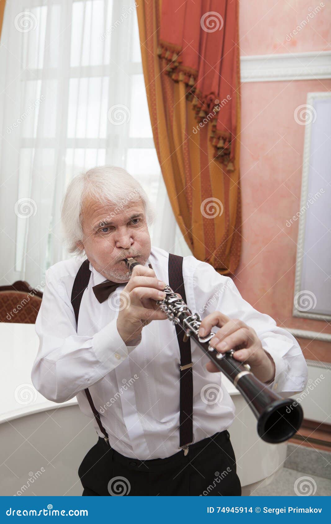 Aging Musician Plays the Stock Photo Image of perform