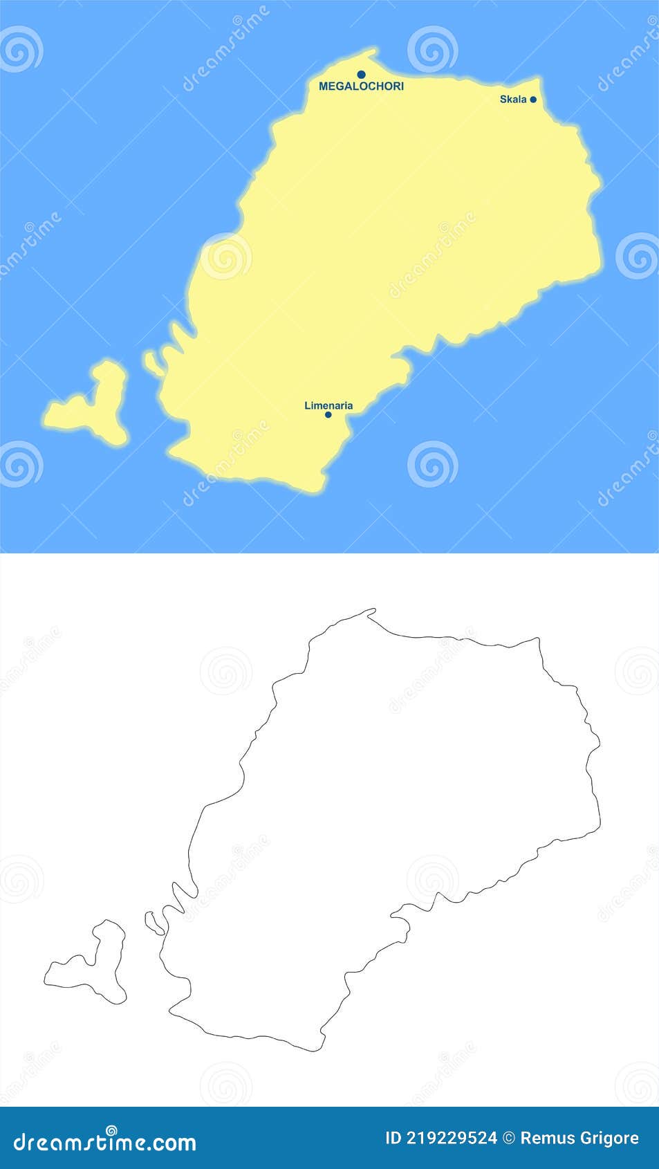 Agistri Island Map Agistri Island Map Vector Main Towns Villages 219229524 