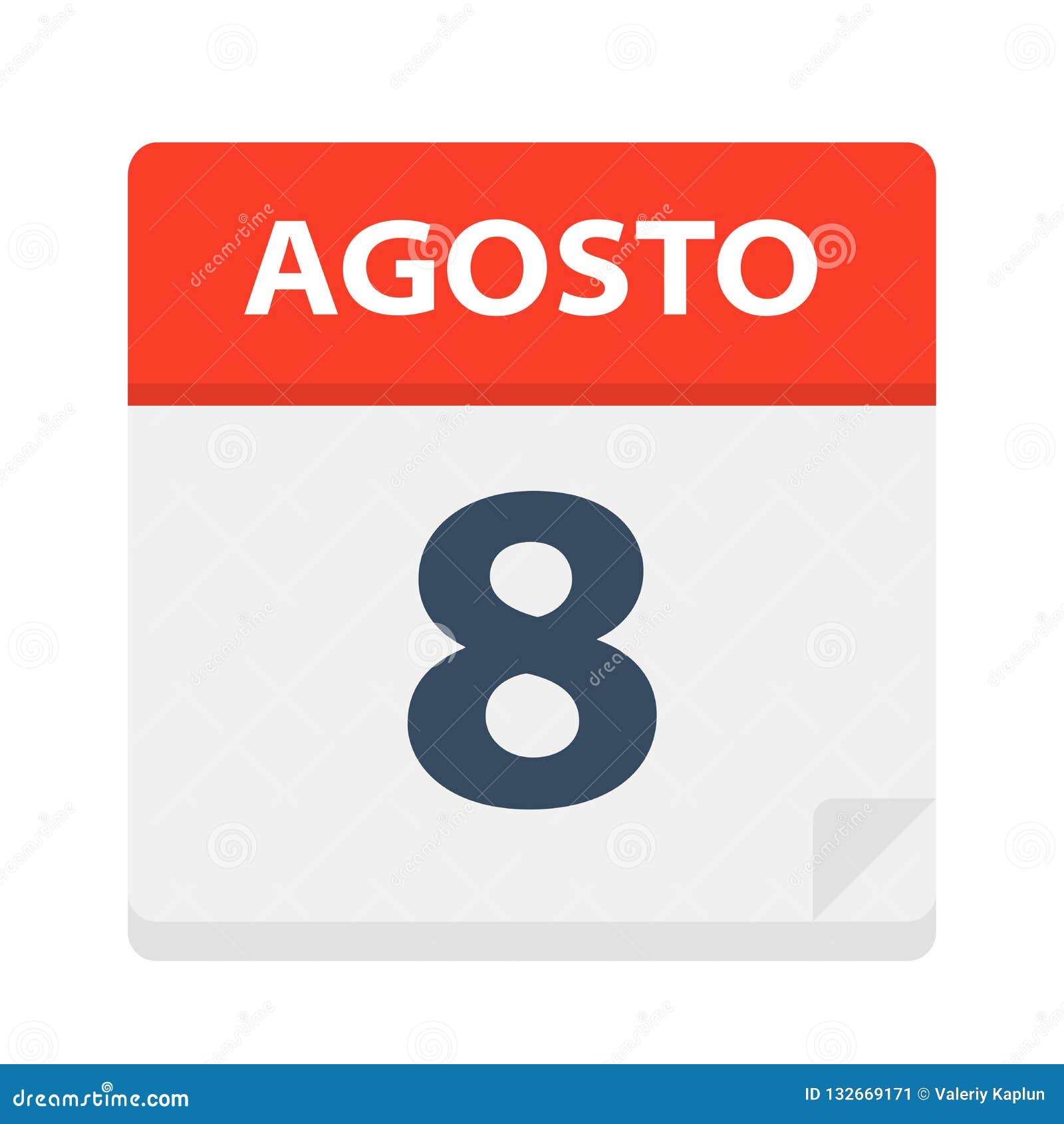 agosto 8- calendar icon - august 8 -   of spanish calendar leaf