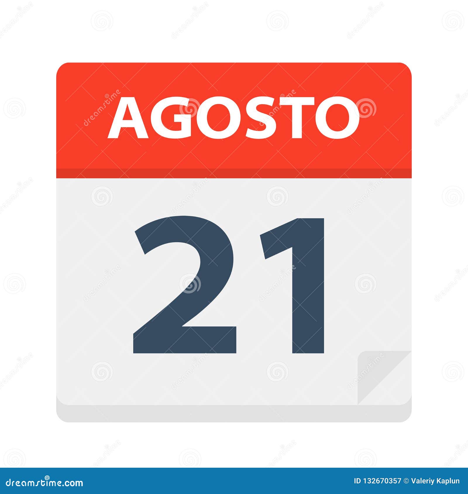 agosto 21 - calendar icon - august 21.   of spanish calendar leaf