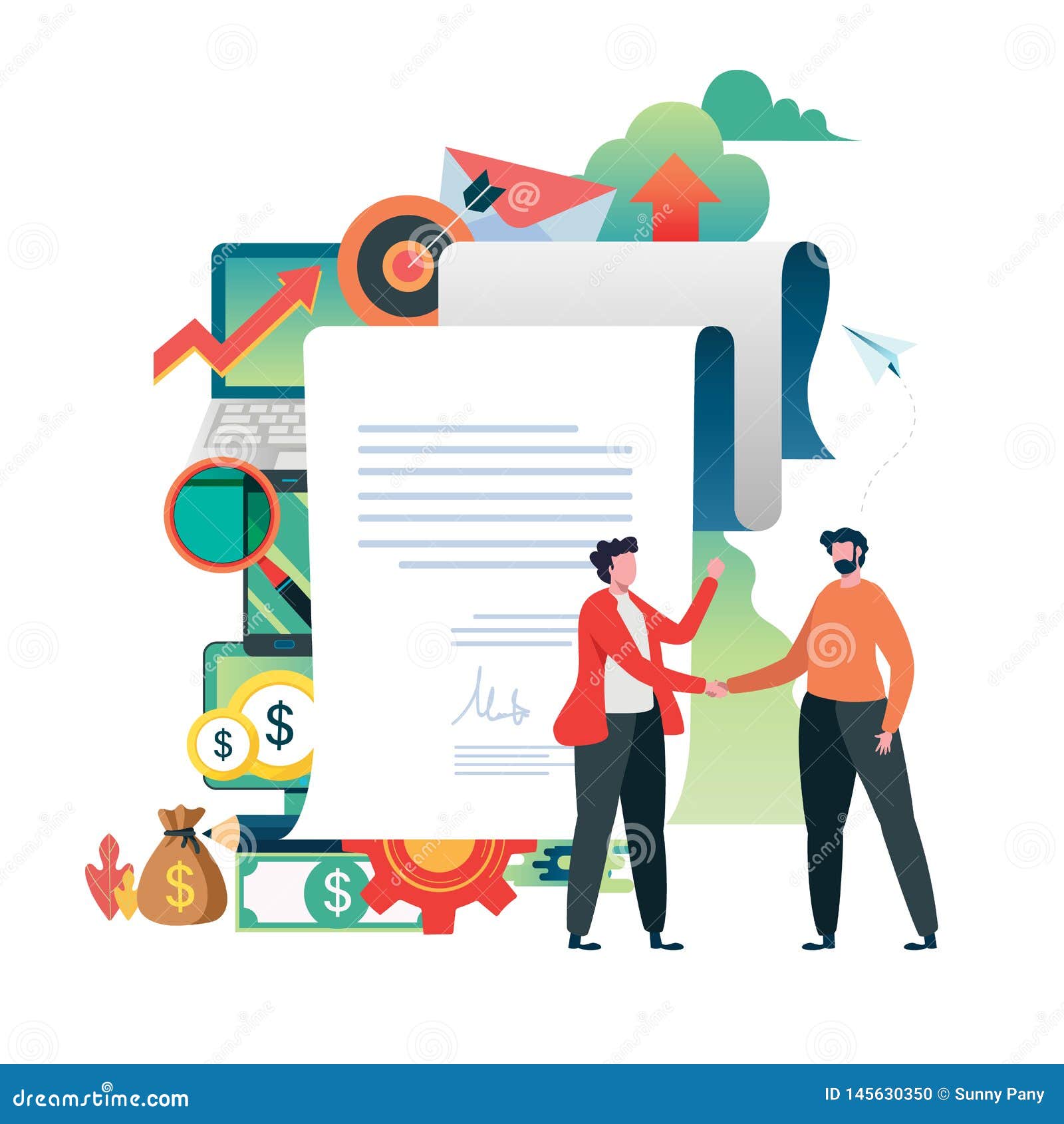 Agreement. Business People Signed Contract. Hand Shake of Business.  Financial Investments Illustration Stock Illustration - Illustration of  infographic, flat: 145630350