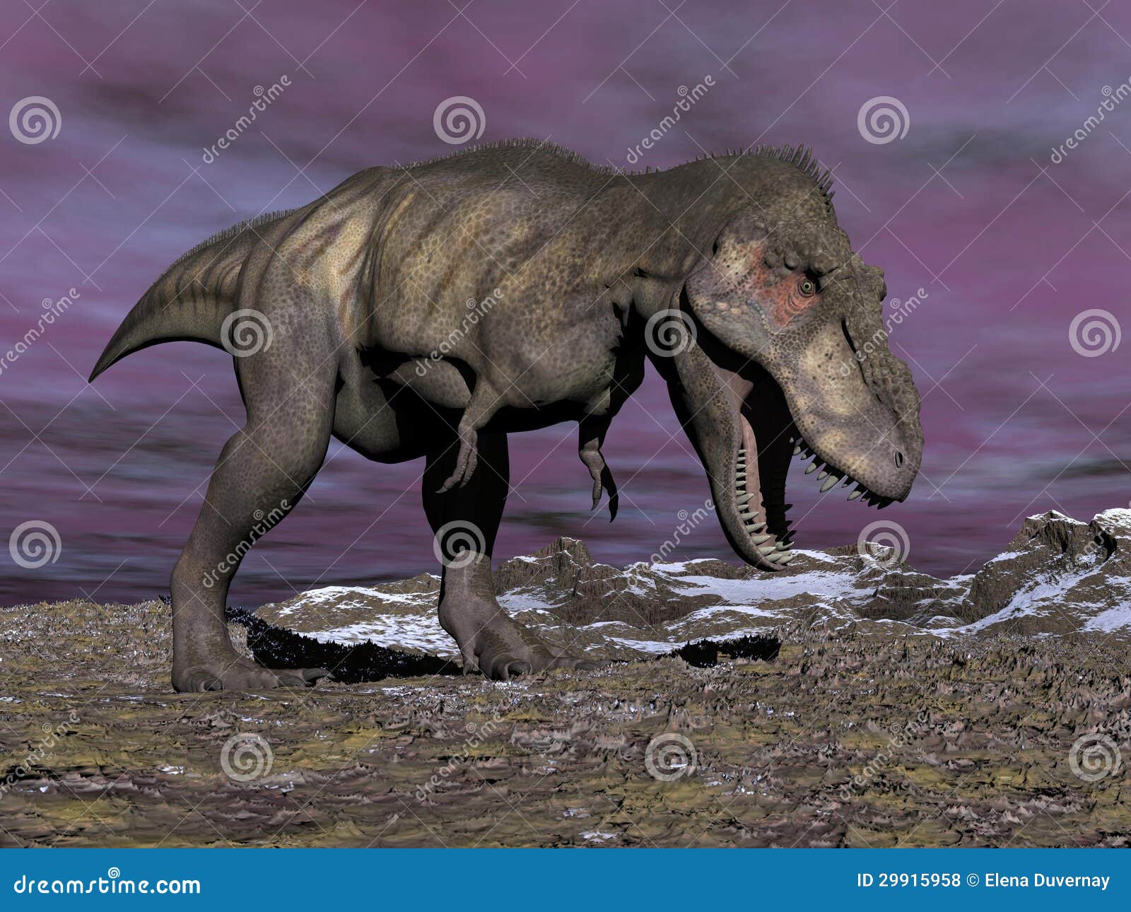 tyrannosaurus rex is running on ice age, 3d illustration Stock Photo - Alamy