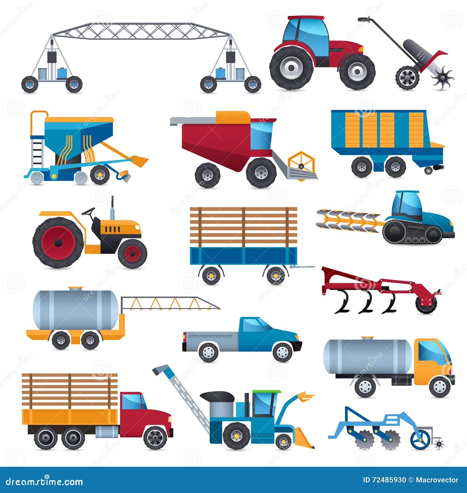 agricultural machines icons set